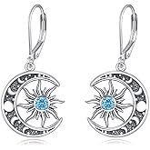 ZPMMPZ Birthstone Earrings 925 Sterling Silver Birthstone Dangle Earrings Sun Moon Jewelry Gifts for Women