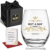 Birthday Wine Glass for Women Funny - Not A Day Over Fabulous, Unique Gift Ideas for Her Mom Friends Female Her Wife Girlfriend Coworkers, Mothers Day Gift