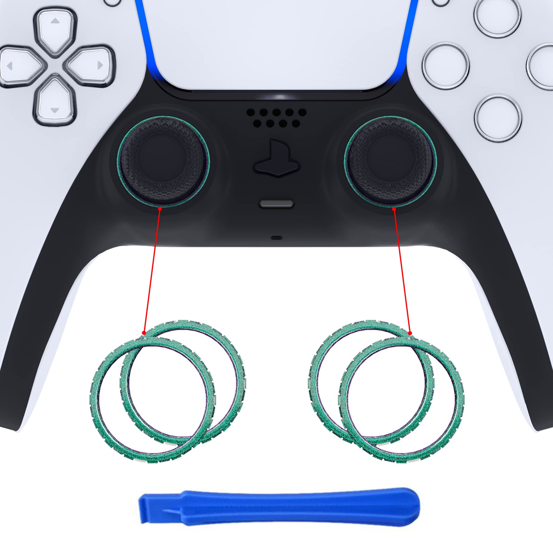 eXtremeRate Chameleon Green Purple Glossy Replacement Accessories for PS5 Controller, Custom Accent Rings for PS5 Controller - Controller NOT Included