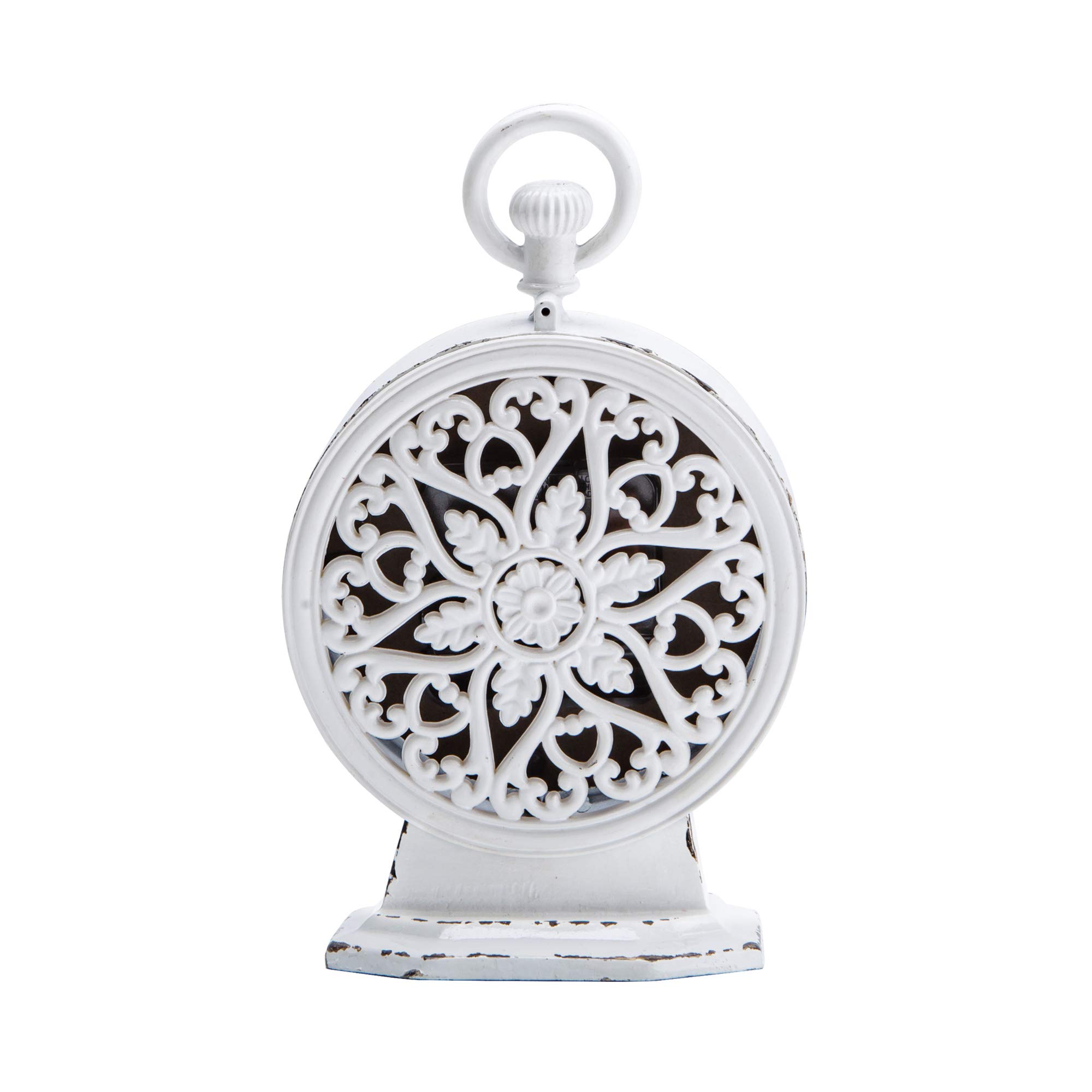 NIKKY HOME Vintage Mantel Clock, White Rustic Metal Analog Clock, Battery Operated, Distressed Style, 4.7 x 2.4 x 7.6 Inch