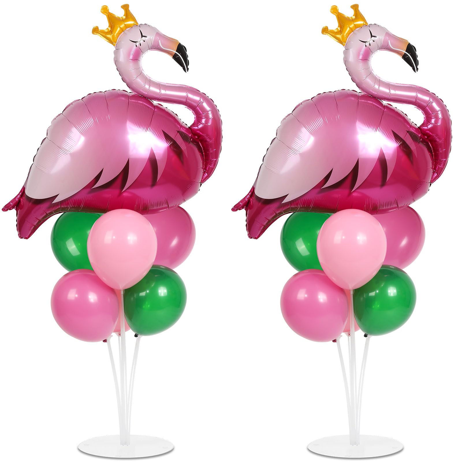 Photo 1 of Tropical Flamingo Party Balloons Stand Kit 2 Sets With 2 Flamingo Foil Balloons Tropical Animal Themed Balloon Centerpieces for Tables for Luau Birthday Wedding Baby Shower Party Decorations