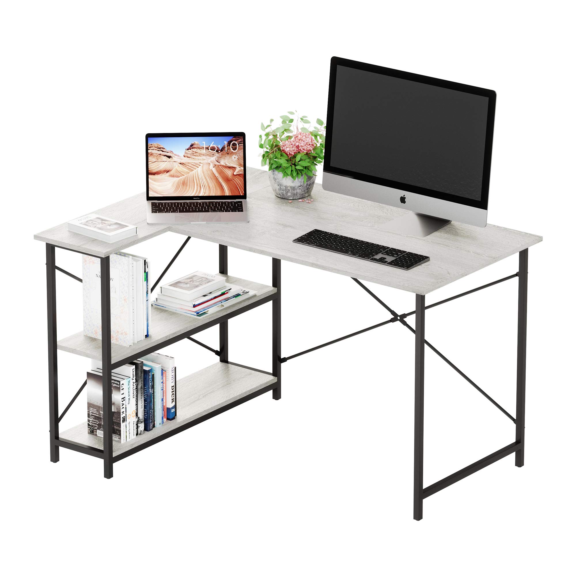 Buy Bestier Small L Shaped Desk with Shelves 47 Inch Reversible Corner