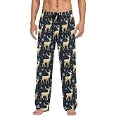Pfrewn Men's Christmas Gold Deer on Black Pajama Pants Super Soft Christmas Winter Lounge Pajama Bottoms with Pockets,XL