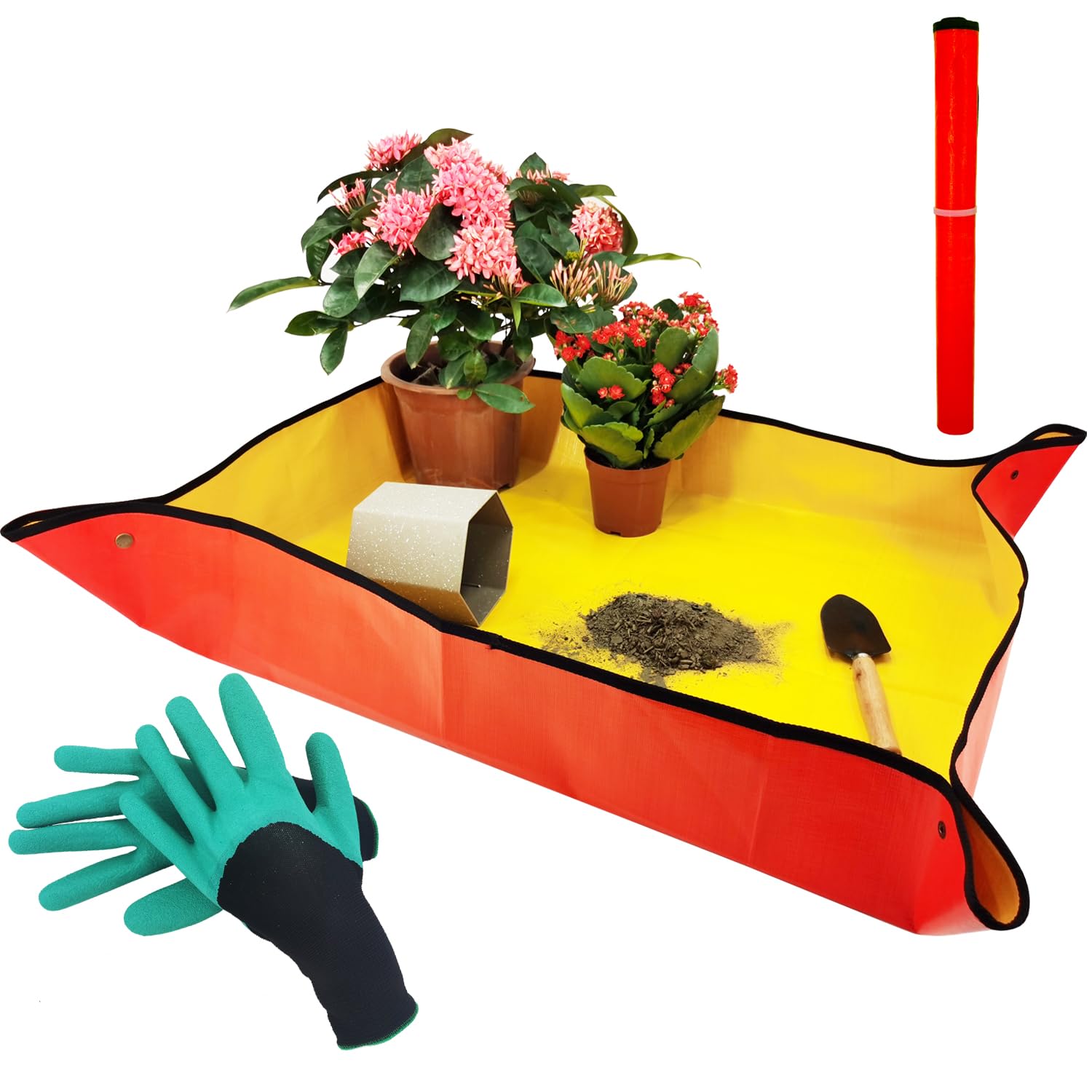 Photo 1 of 39" x 31" Thickened Repotting Mat for Plant Transplanting and Potting Soil Mess Control Waterproof Tray, Succulent Pots Portable Gardening Mat, Protect Nail Gloves, Best Gifts for Gardeners