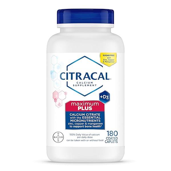 CITRACAL MAXIMUM PLUS CALCIUM SUPPLEMENT – CALCIUM CITRATE WITH VITAMIN D3, ZINC, & ESSENTIAL MINERALS FOR BONE HEALTH SUPPORT, AGES 12+, 180 COUNT (PACKAGING MAY VARY)