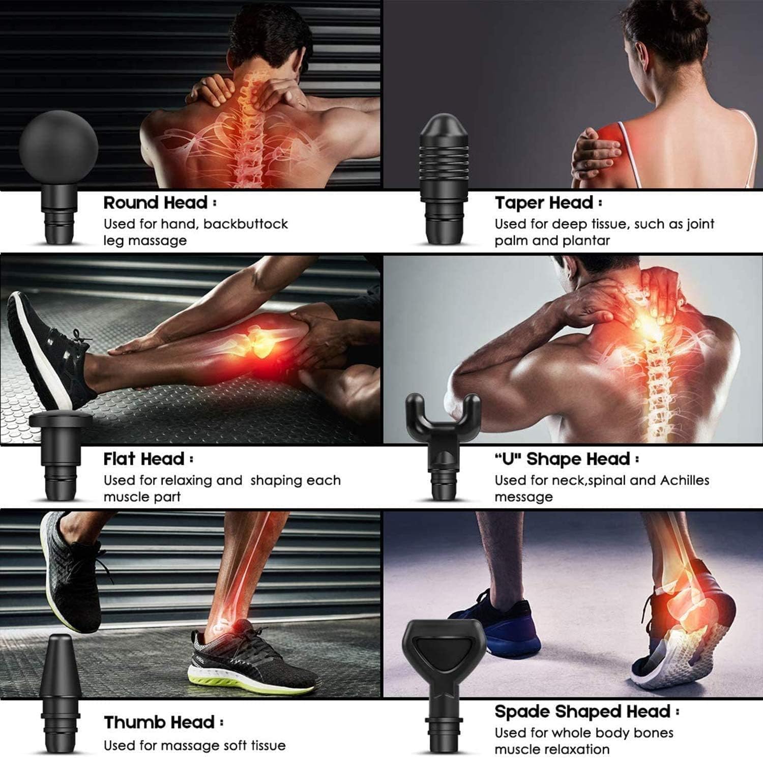 Massage Gun for Athletes Deep Tissue Percussion 30 Speed Electric Body Muscle Massager Brushless Motor Super Quiet Cordless Long Battery Sports Drill Handheld with Portable Bag 6 Heads for Pain Relief: Health & Personal Care