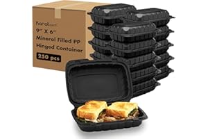 KARAT EARTH Clamshell Take Out Food Containers [9"x6" - 250 ct] To Go Containers | Microwavable, Freezer Safe, Soak-Resistant, Durable, Stackable | Vented for Hot/Cold Foods, Black