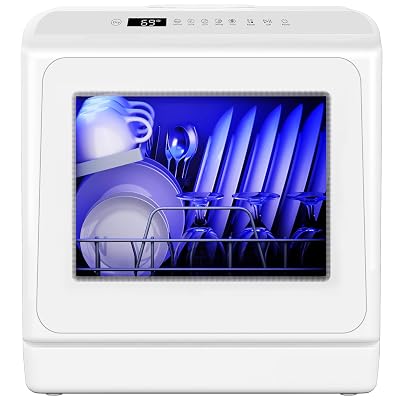 EUHOMY Countertop Dishwasher Portable with 6 Programs, 5L Built-in Water Tank for Apartments, 167℉ High-Temp, No Hookup Needed, Mini Dishwasher with Baby Care, Air Dry/Quick/ECO/Fruit/Normal, White