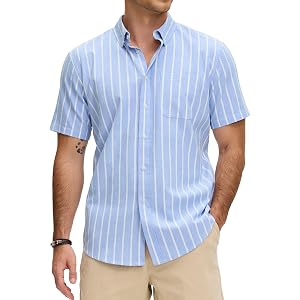 JEMLDL Men's Oxford Short Sleeve Button Down Shirt Casual Dress Shirts | Regular Fit, Button-Down Collar, Chest Pocket, Back