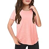 Haloumoning Girls Summer T Shirts Loose Curved Hem Short Sleeve Shirt Athletic Casual Tops Tees 4-14 Years
