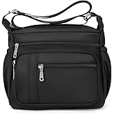 F.FETIVIN Women Floral Shoulder Handbag Roomy Multiple Pockets Bag Ladies Crossbody Lightweight Nylon Travel Purses