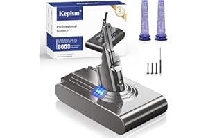 KEPISM Upgraded 8000mAh Designed for Dyson V8 Battery Replacement, 21.6V V8 Animal Battery Replacement Compatible for Dyson SV10 V8 Absolute Motorhead V8 Fluffy Carbon Fiber Cordless Vacuum Cleaner (Grey)
