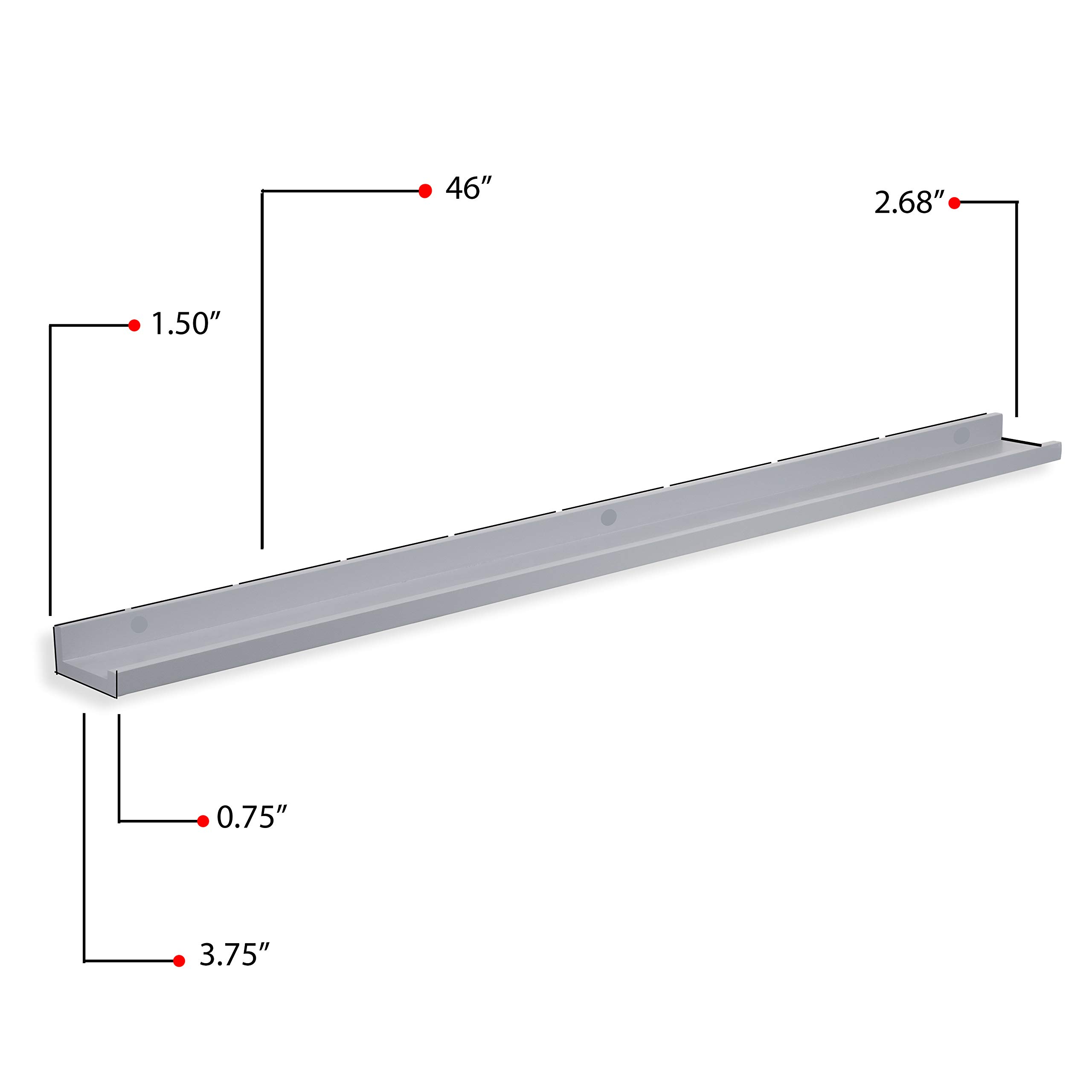 Wallniture Denver Modern Design Floating Picture Display Ledge Wall Mounted Shelf 46 Inches Gray