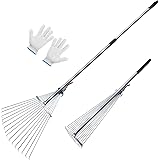 SHADE SPRING Adjustable Leaf Rake Portable Lightweight Metal Rake for Garden Lawn Yard Patio Cleaning 65 Inch