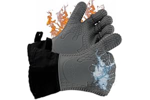 JOLLY GREEN PRODUCTS Ekogrips Plus Oven Gloves with Fingers, Comfy Waterproof Silicone Oven Mitts Heat Resistant with Long Cuff, Insulated BBQ Gloves Perfect for Grilling, Baking, Smoker, Canning, and Pizza, Grey, OSFM