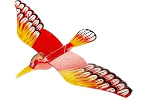 WitnyStore 24" Red Yellow Hoopoe Woodpecker Wooden Flying Bird Mobile Kinetic Hanging Sculpture for Adult Collectors Handcrafted Room Decoration Display Art Dynamic Overhead Ornament