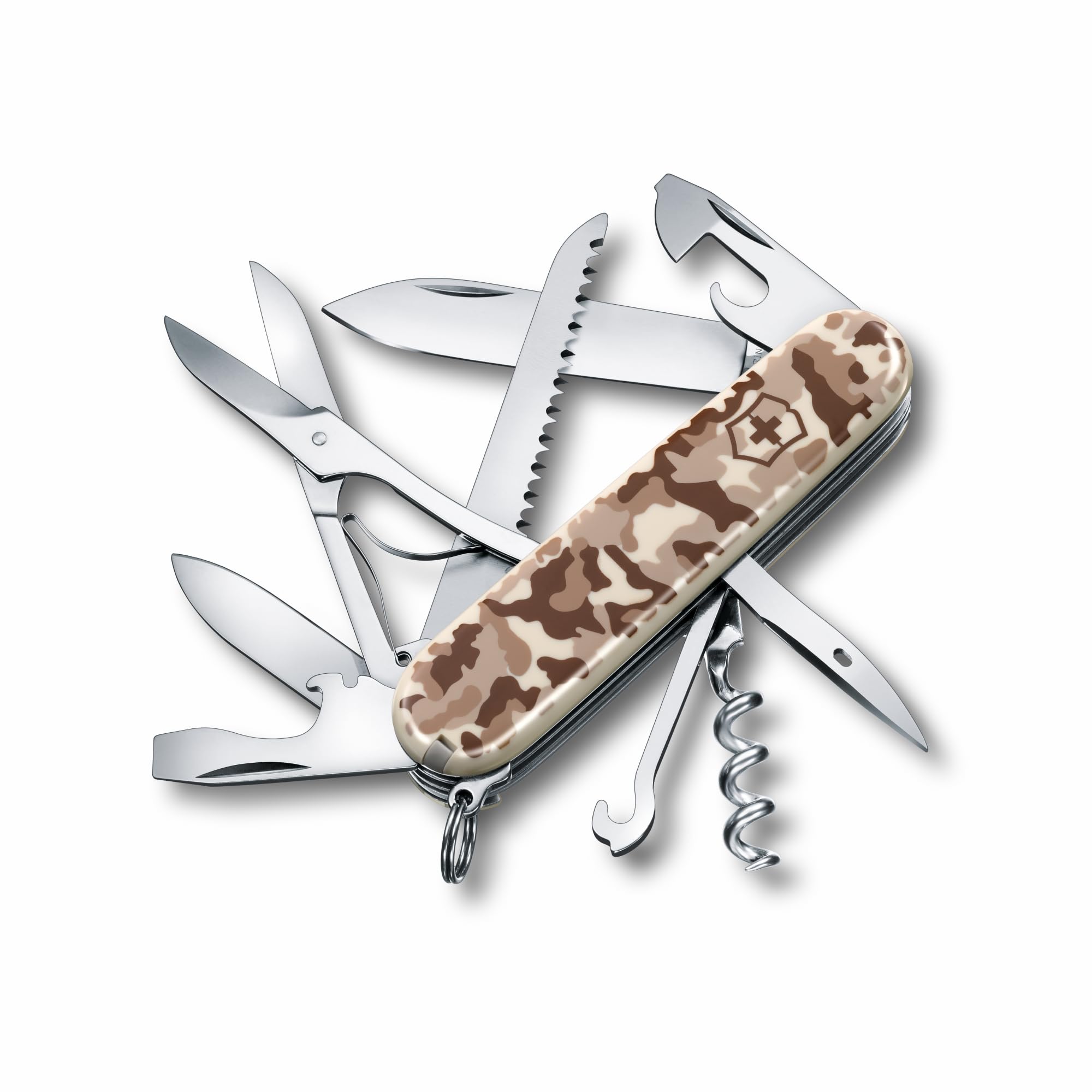 Victorinox Huntsman Swiss Army Knife, Medium, Multi Tool, Camping Knife, 15 Functions, Large Blade, Bottle Opener, Desert Camouflage