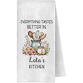 OVAcational Lola Grandma Kitchen Towels, Lola Grandmother Gifts for Birthday Christmas Decor Hand Towels, Grandma Gifts from Grandkids Dish Tea Towel for Kitchen, 16x24 Inch