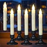 Daord 6 Pcs Sensor Dusk to Dawn Window Candles Flameless Flickering Candlesticks with Black Holders & Suction Cups Battery Operated Fake Candle for Christmas Home Decor (6pcs,Ivory)