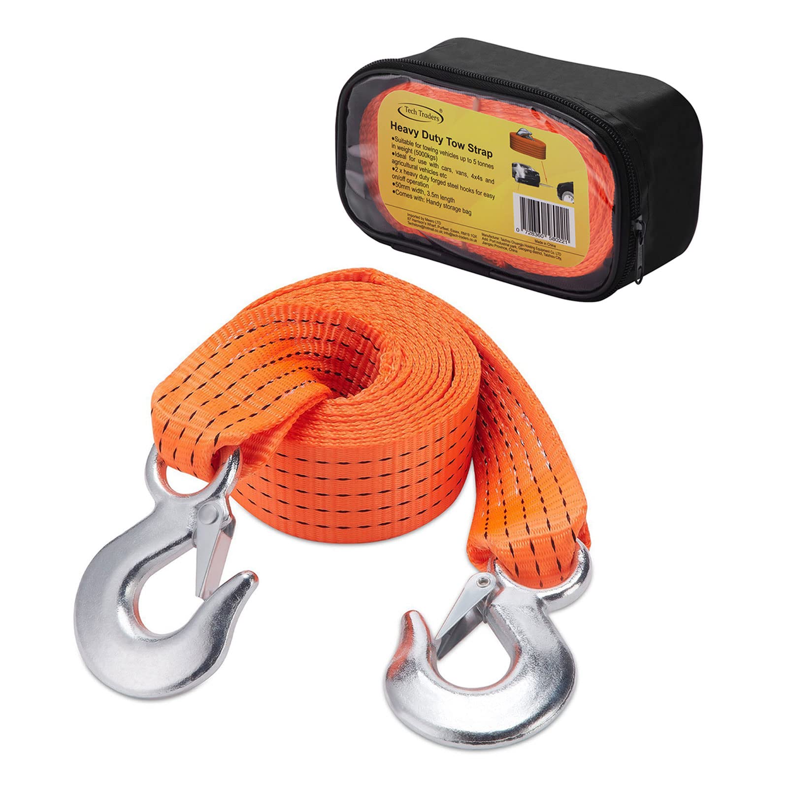 Tech Traders ® Heavy Duty Breakdown Recovery & Towing 5 Tonne Tow Belt Strap Rope (3.5m Long)
