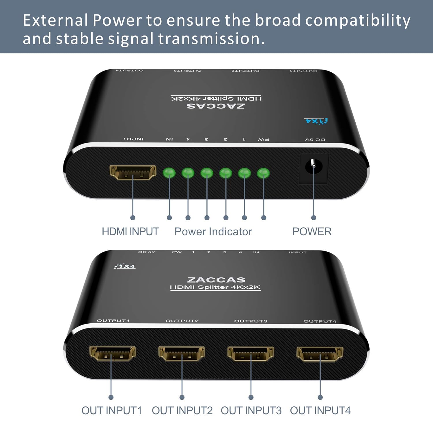 HDMI Splitter 1 in 4 Out - ZACCAS 4k Aluminum HDMI Splitter 1 x 4 for Dual Duplicate Monitors Mirror Only Support 3D 4K@30HZ Full HD 1080P for Roku Fire Stick Xbox PS4 Blu-Ray Player HDTV …: Industrial & Scientific