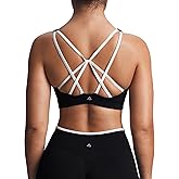 Aoxjox Women's Workout Lexi Lined Charm Sports Bras Deep V Color Block Fitness Training Gym Yoga Crop Tanks