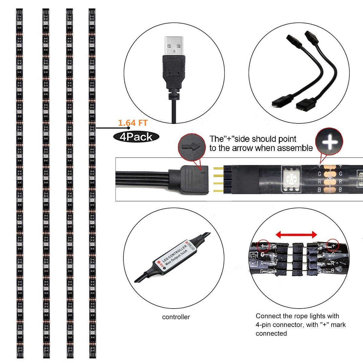200cm TV LED posteriore di illuminazione Kit, Oritek 5V striscia USB RGB LED, impermeabile Bias Illuminazione per HDTV da 40 a 60 pollici, monitor PC, led strip light