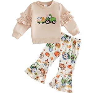 Lucikamy Toddler Baby Girl Fall Clothes Sweatshirts Flare Pants Outfit Set | Toddler Fall Winter Outfit,Long Sleeve,Crew Neck