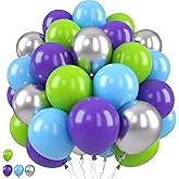 Green Purple Blue Balloons, Green Blue Balloon Purple Teal Silver Balloon Grassy Balloons for Birthday Boys Girls Baby Shower Monster Theme Party Wedding Anniversary Decorations Supplies