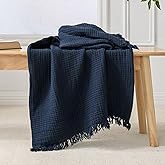 Esterra Muslin Throw Blanket 50x65 Inches Cozy Soft Lightweight Pre-Washed Cotton Blanket, All Season Breathable 4-Layer Gauze Blanket Throw for Sofa Couch Bed, Navy Blue