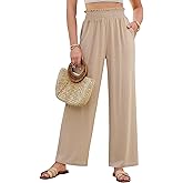 GRAPENT Linen Pants for Women Wide Leg High Waisted Paper Bag Smocked Waist Casual Summer Beach Vacation Palazzo Pants