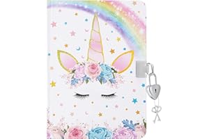 WERNNSAI Kid Diary with lock for Girls - Unicorn Glitter Kids Notebook Gift for School Travel Private Diary Hardcover A5 Line