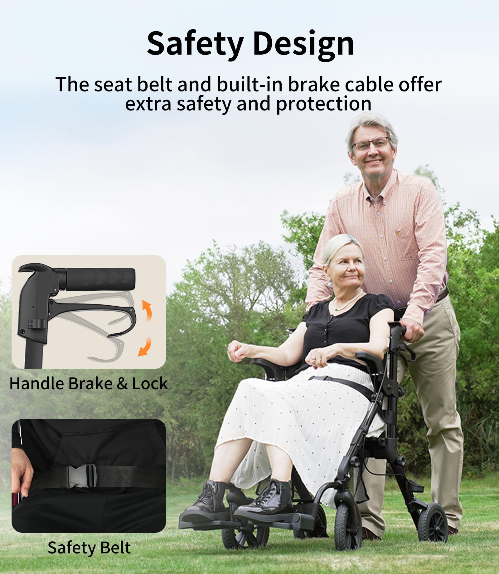Rollator-Walkers-for-Seniors-with-Seat, Walker Wheelchair Combo, Transport-Wheelchair-Lightweight-Foldable, Adult Walkers All Terrain, 2 in 1 Rolling Walker Chair with Brakes & Pouch-2024 New