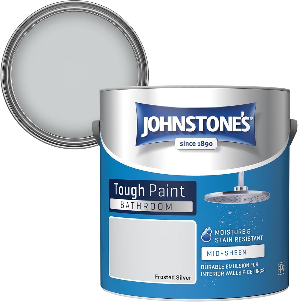 Johnstone's Bathroom Paint Frosted Silver Mid Sheen 2.5L Stain Blocker