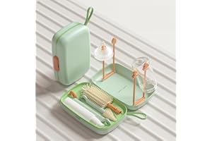 Baby Bottle Brush Set 7 in 1 Bottle Cleaning Kit - Baby Travel Essential Bottle Tool with Silicone Brush, Nipple Brush, Straw