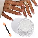 SAVILAND Clear White Pearl Chrome Nail Powder, 1g Large Capacity | Non-Flying Grain-Free Formula, With Applicator, Mica-Based Chrome Powder, Metallic Mirror Unicorn Effect, Home and Salon Use