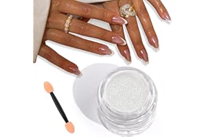 SAVILAND White Pearl Chrome Nail Powder: 1g Metallic Mirror Effect Unicorn Chrome Powder Iridescent Pearlescent Aurora Mermaid Pigment Glitter Dust Kit for DIY Nail Art Decoration Home & Salon Use