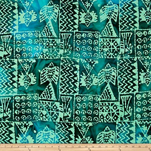 Textile Creations Indian Batik Ocean Grove Island Patch Green Fabric by The Yard, Green