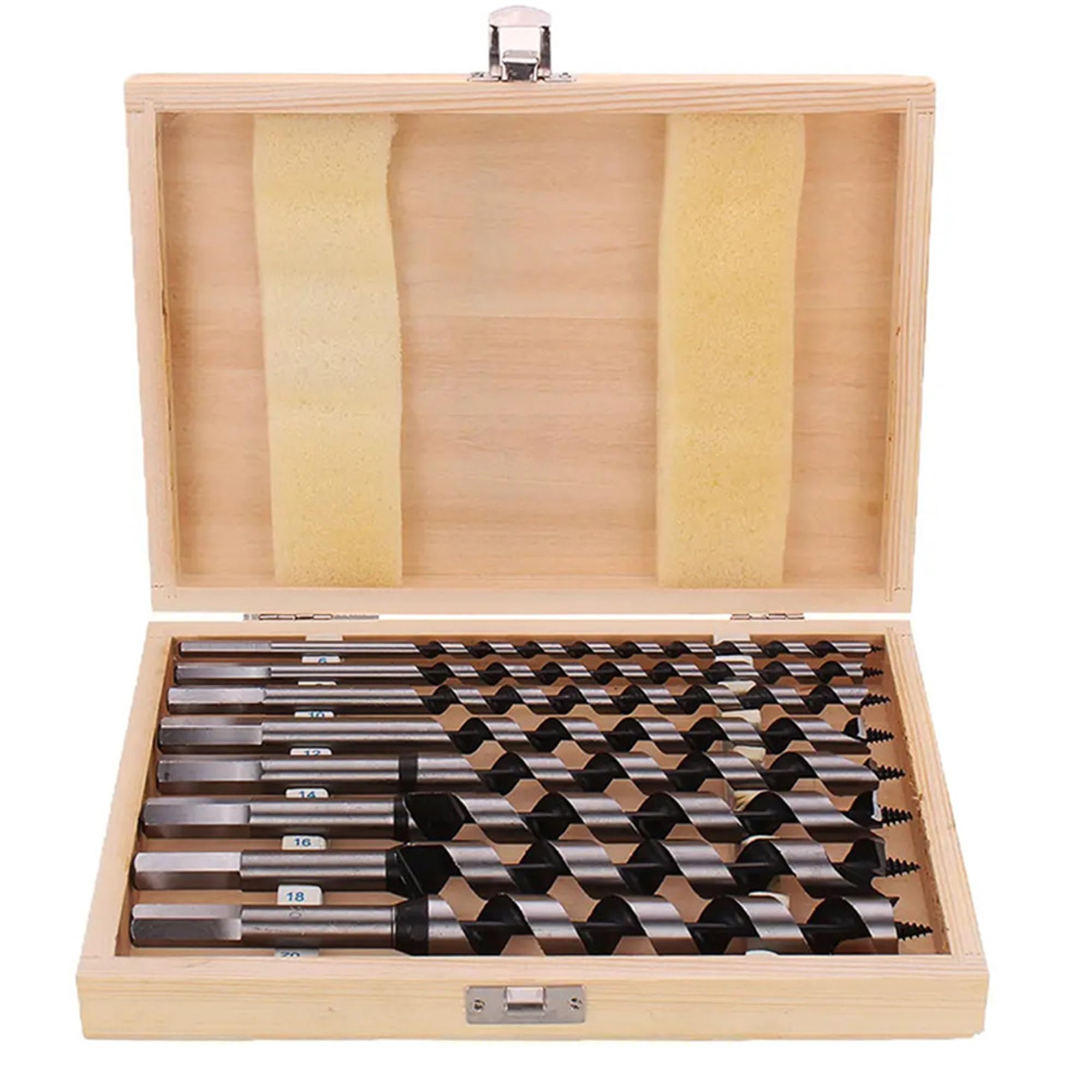 Zevmi 8-Piece Wood Drill Bit Set: 6/8/10/12/14/16/18/20mm, 230mm Long, Carbon Steel, Brad Point, Spiral, Threaded, Ideal for Wood Types