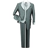 Milano Moda Pinestripe Fashion Suit with Contrast Collar, Cuffs & Vest, 4 Colors