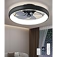 Ultra Low Profile Ceiling Fans with Lights and Remote Ultra Quiet 25 dB, 21" Modern Flush Mount LED Ceiling Fan Fandelier Ceiling Fan for Bedroom Kitchen