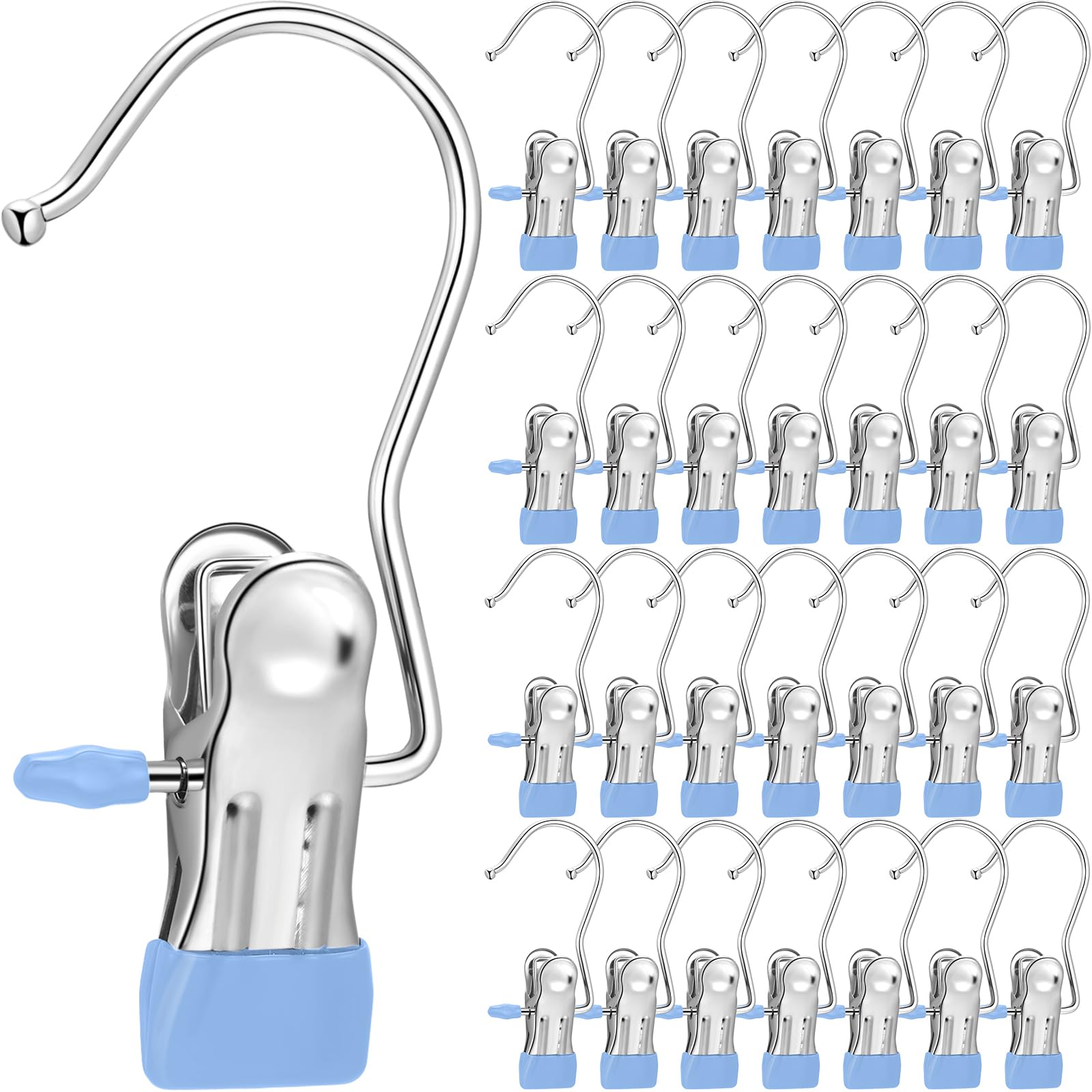 Photo 1 of 150 Pcs Boot Hangers Clips Laundry Hooks Hanging Stainless Steel Clothes Pins Portable Clip Hangers for Closet Travel Socks Pants Handbags Hats Towels (Blue)