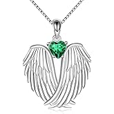 YFN Angel Wings Necklace 925 Sterling Silver Guardian Angel Wings Pendant Necklace Birthstone Necklace for Women Girls Christmas Jewelry Gifts
