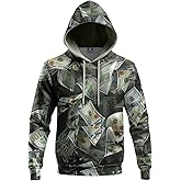 DEHAHA Novelty Money Graphic Hoodies Full Printed Loose Fit Sweatshirt with Pockets