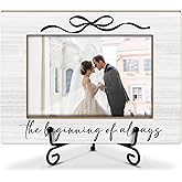 Lesixur Wooden Photo Frame with Iron Stand - The Beginning of Always, Wedding Engagement Bridal Shower Gifts for Newlywed Couple, 4x6 Picture Frame for Tabletop Desktop Display, Home Table Decor -040
