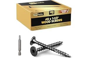 FMHOTU #8 x 1-1/2” Deck Screws, 100Pcs Star Drive Wood Screws, Rust Resistant Timber Screws for Timber/Log/Landscaping Wood, T20 Star Bit Included, Black