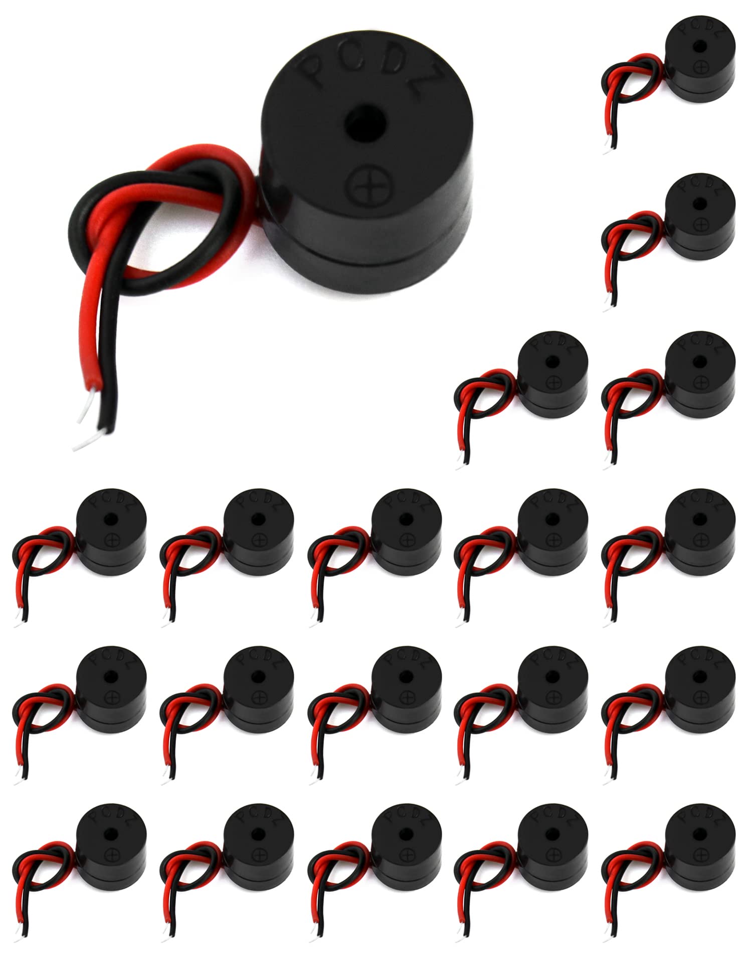 QWORK® 20 Pcs Electronic buzzer , 3-12V piezoelectric buzzer 85dB , for physical circuits continuous sound electronic buzzer alarm , cable length 50mm