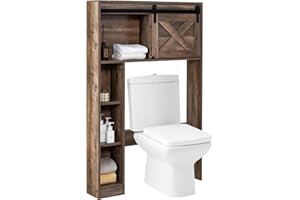 Giantex Over The Toilet Storage Cabinet - Freestanding Bathroom Organizer with Sliding Barn Door & Storage Shelves, Multifunc