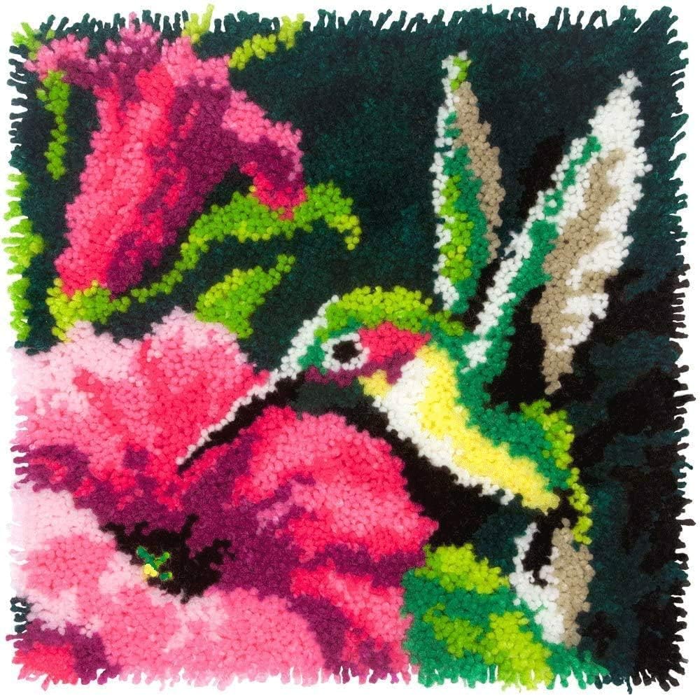 Colorful Hummingbird Latch Hook Craft Kit, 16'' X 16'' Tapestry Kits Latch Hook Rug