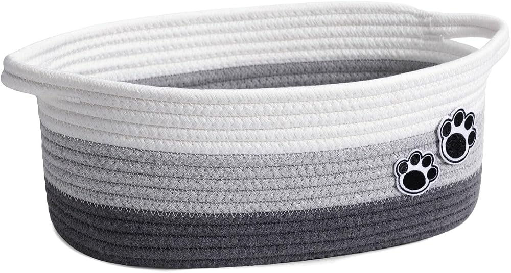 TIMEYARD Dog Toy Basket Cute Woven Grey Cotton Rope 30x20x13 cm